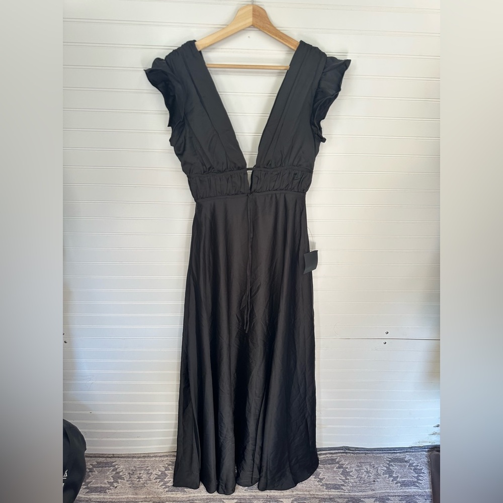 Lulus I'm All Yours Black Satin Cutout Ruffled Maxi Dress - Picture 8 of 8